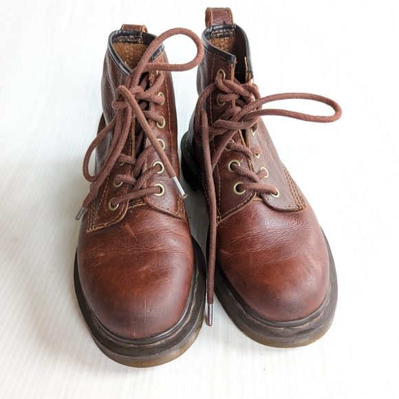 DOC MARTENS women's brown leather lace-up combat boots - Picture 2 of 11